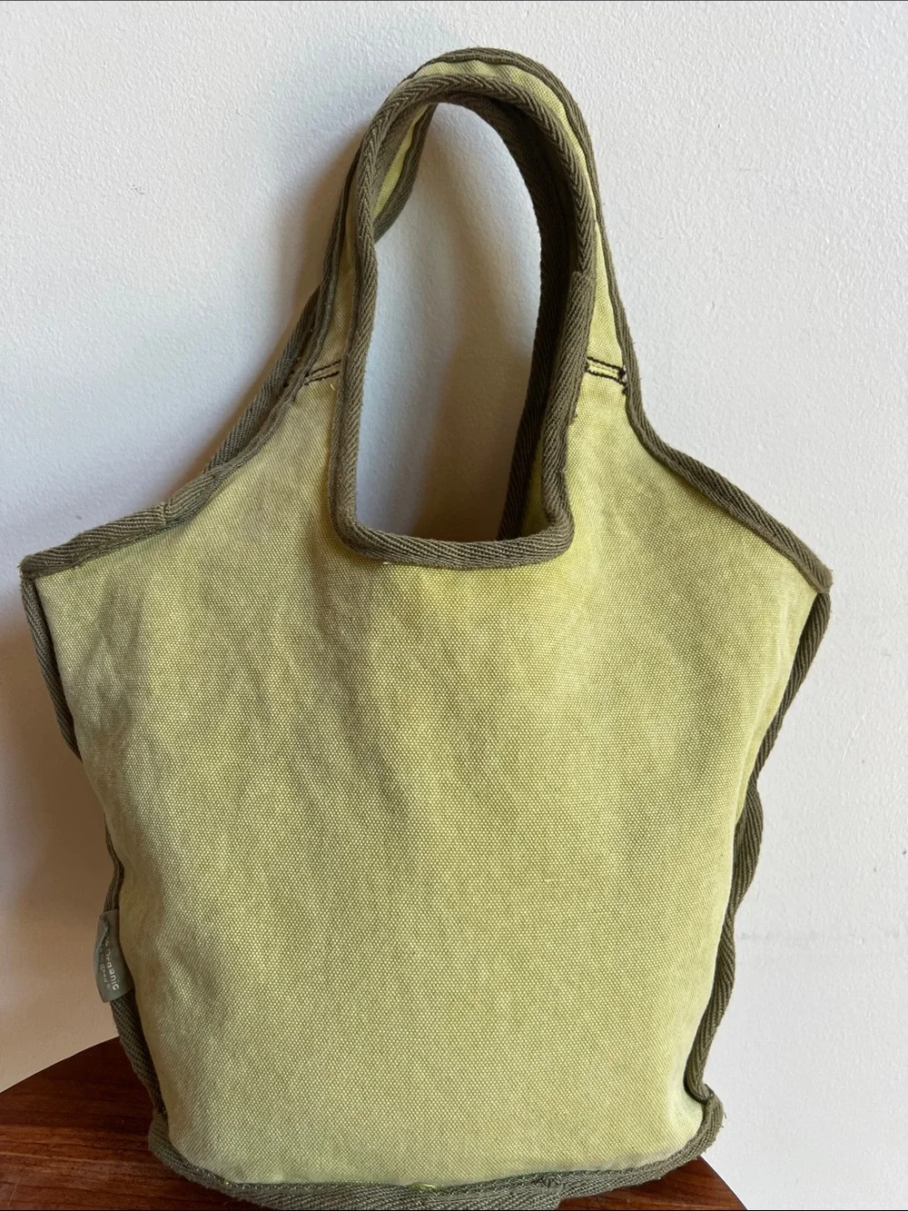 Life Is Good cherry blossoms Olive Green Canvas Tote with Pink Floral Print